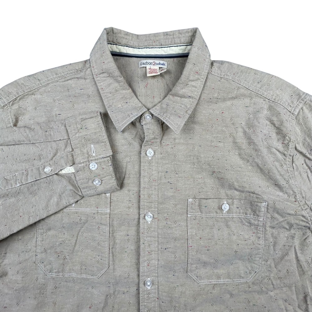 Carbon2Cobalt Shirt Mens XL Tan Multi Color Flecked Button Up Long Sleeve
